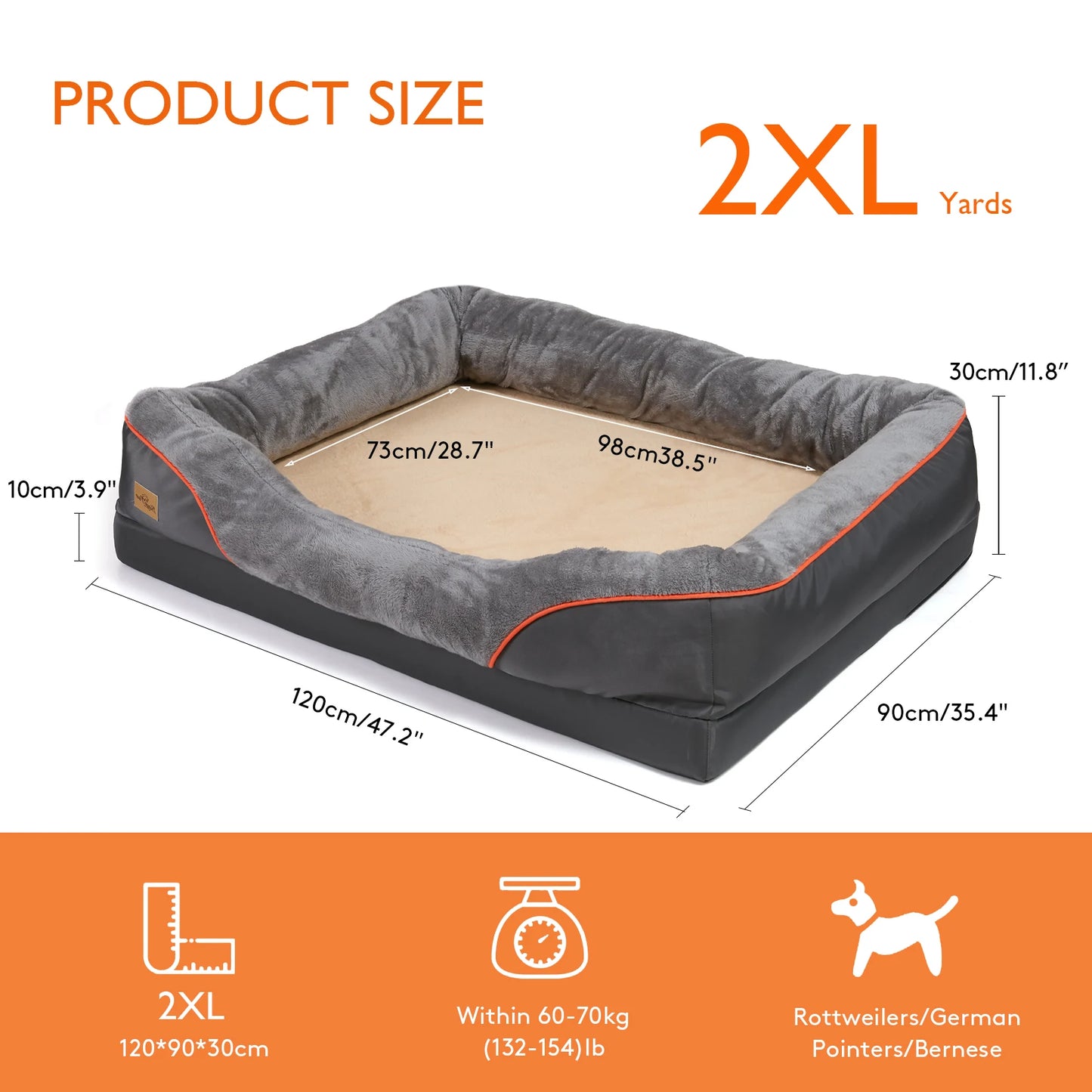 BINGOPAW Jumbo Orthopedic Memory Foam Dog Bed With Bolsters