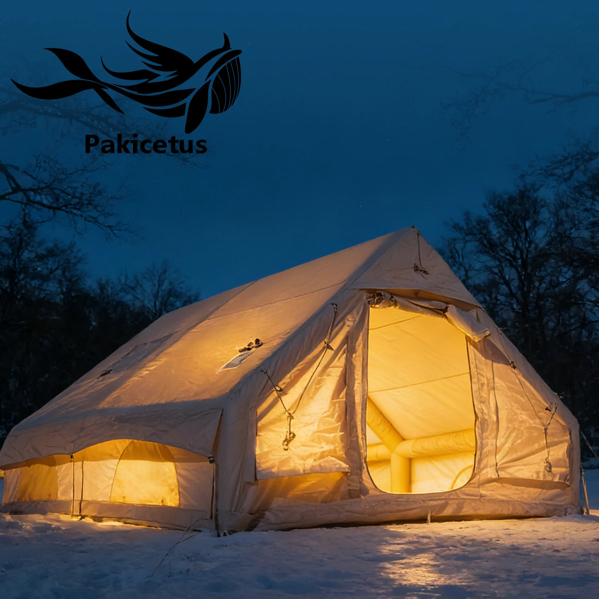 Pakicetus Inflatable Camping Tent With Roof Window And Stove Space