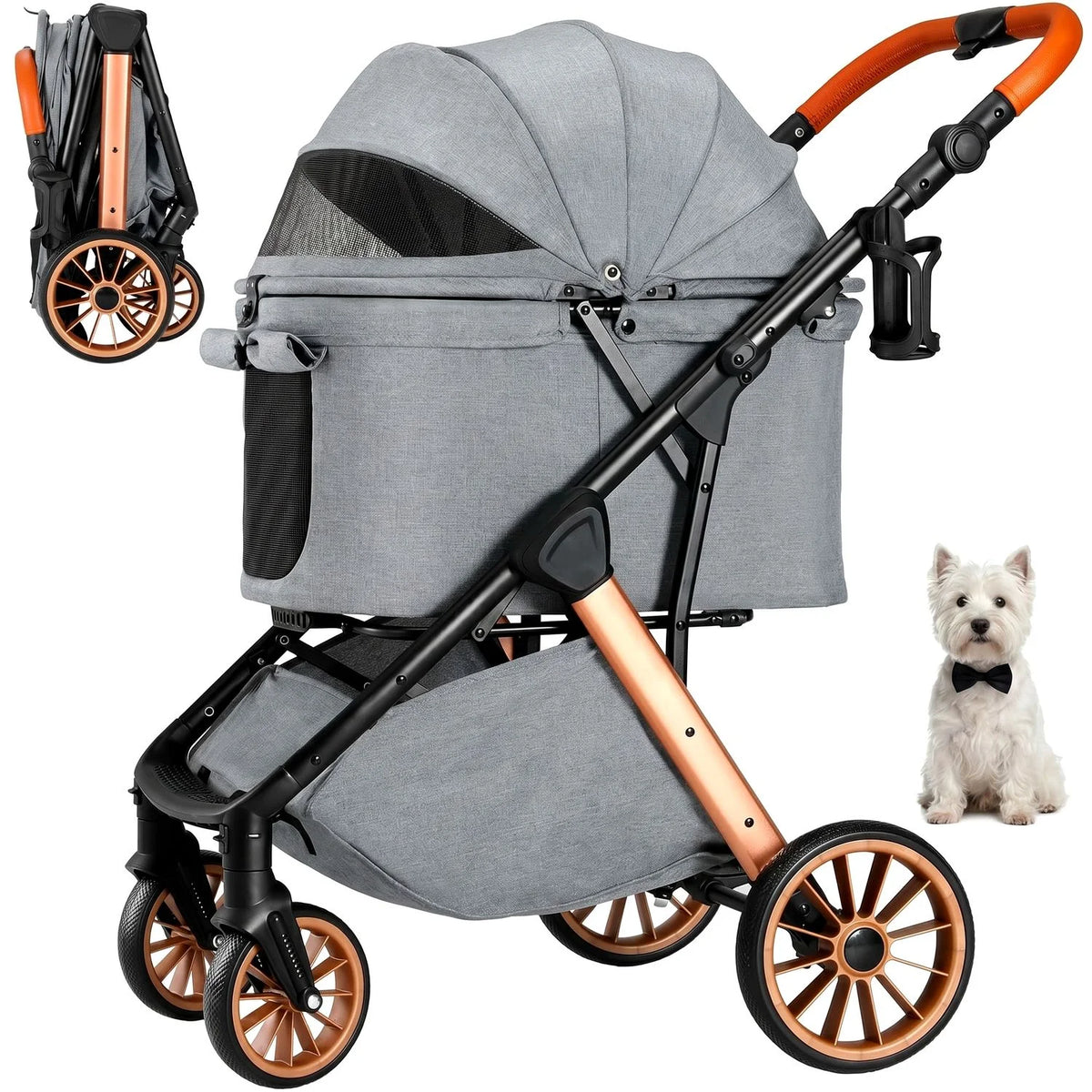 Foldable Pet Stroller for Dog and Cat Travel with Sunshade