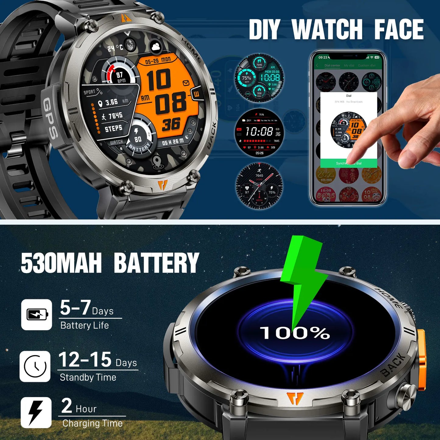 EIGIIS KE3 Bluetooth Smartwatch For Men With Health Monitor
