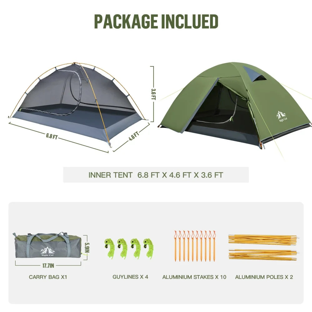Night Cat Waterproof Two Person Backpacking Tent With Aluminum Poles