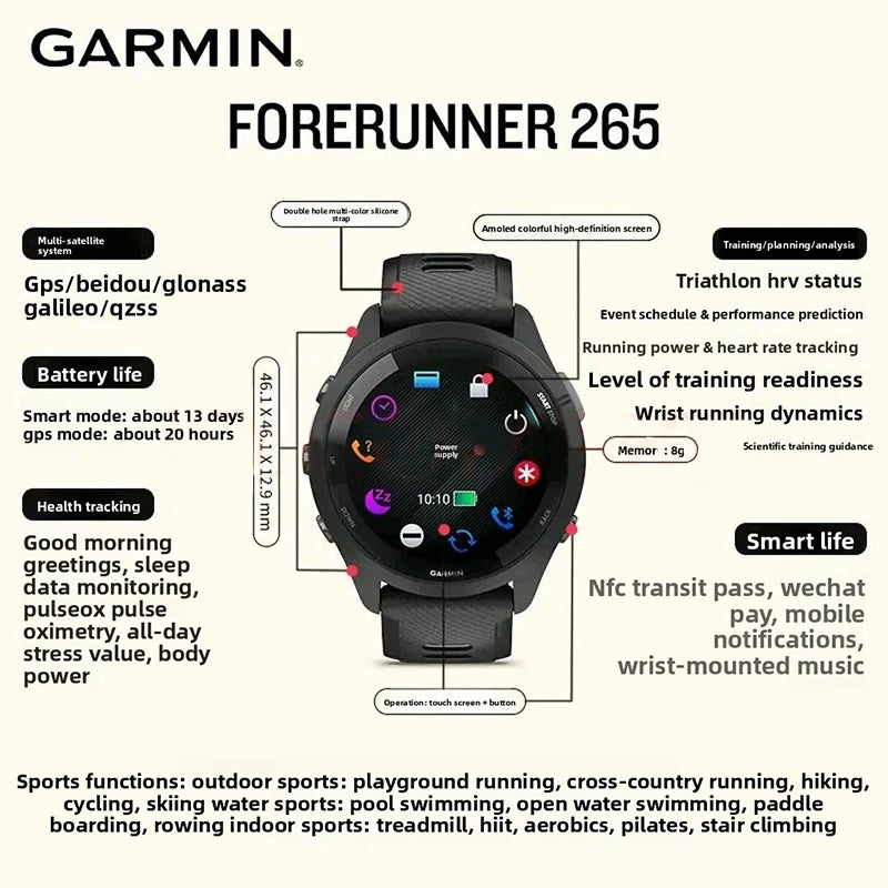 Garmin Forerunner 265 GPS Smartwatch With AMOLED Heart Rate Monitoring
