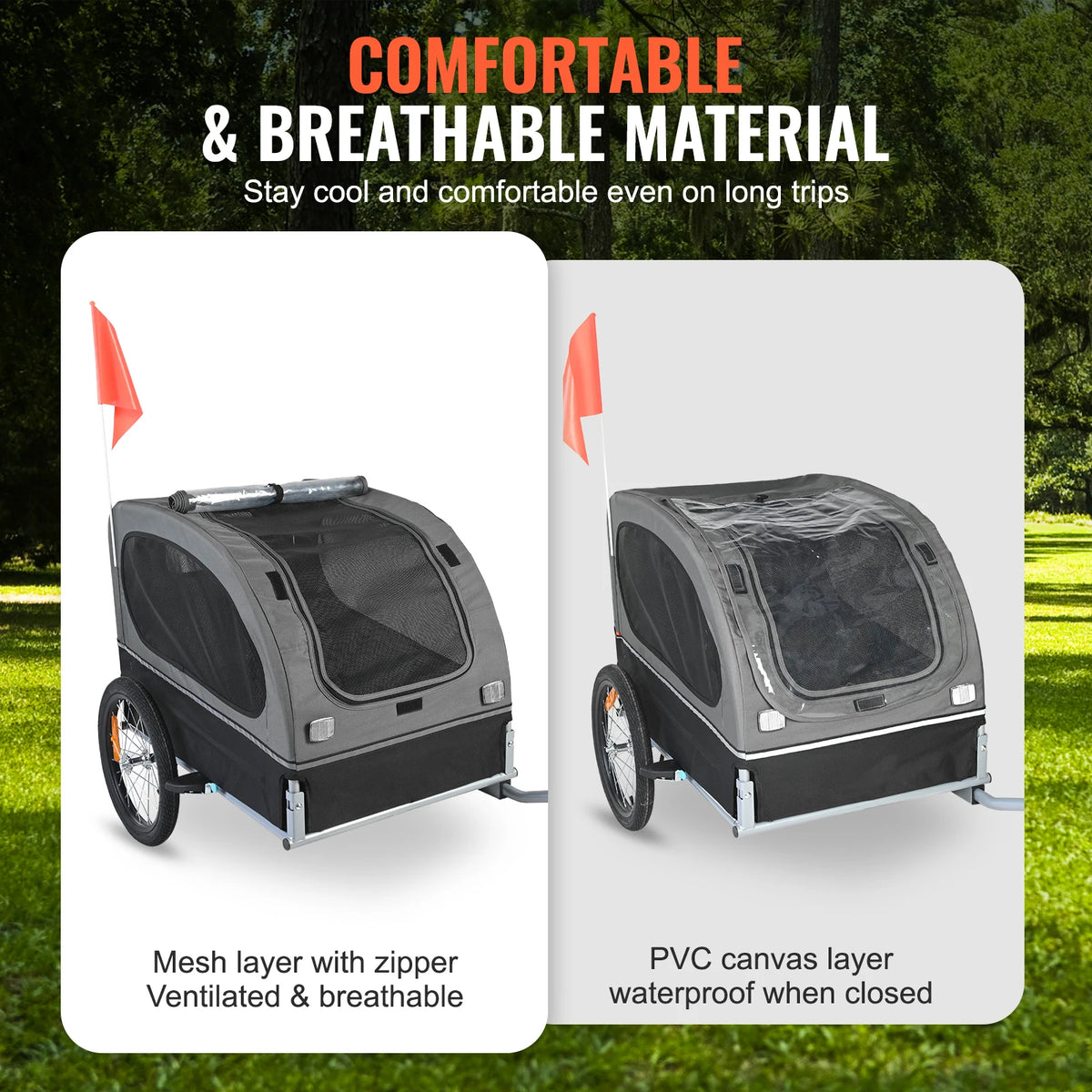 SucceBuy Collapsible Dog Bike Trailer Pet Carrier with Safety Reflectors