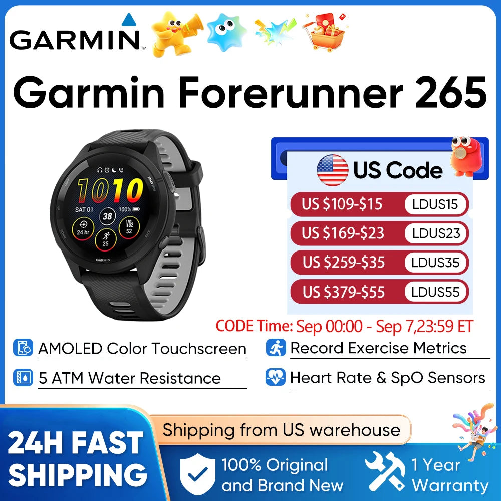 Garmin Forerunner 265 GPS Smartwatch With AMOLED Heart Rate Monitoring
