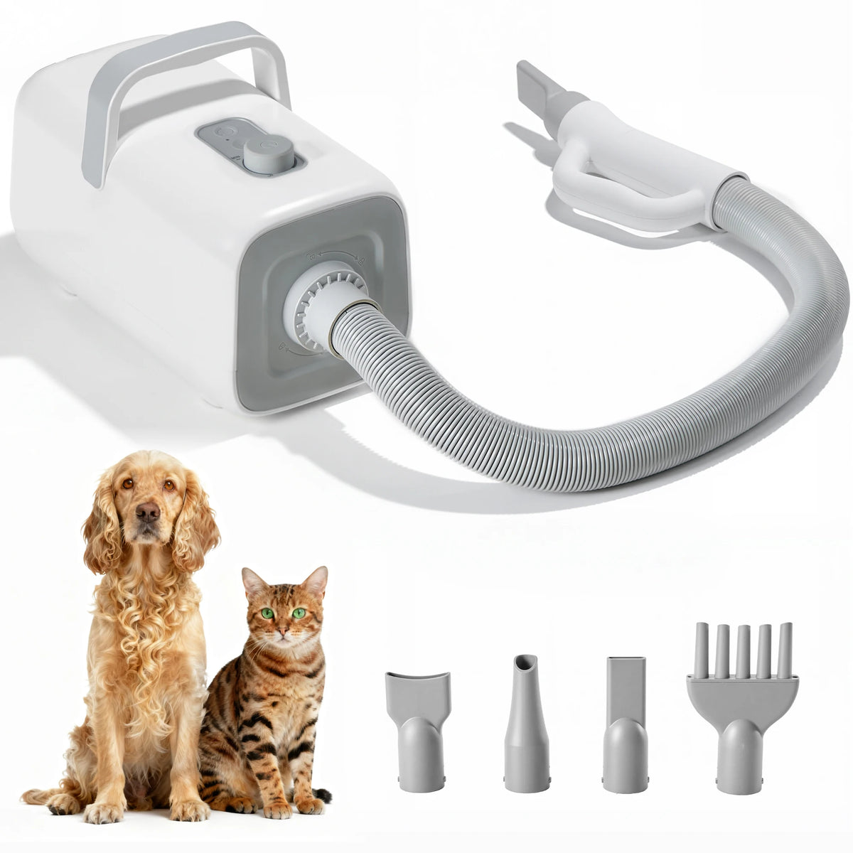 Pet Grooming Vacuum Kit With Blow Dryer And Adjustable Heat