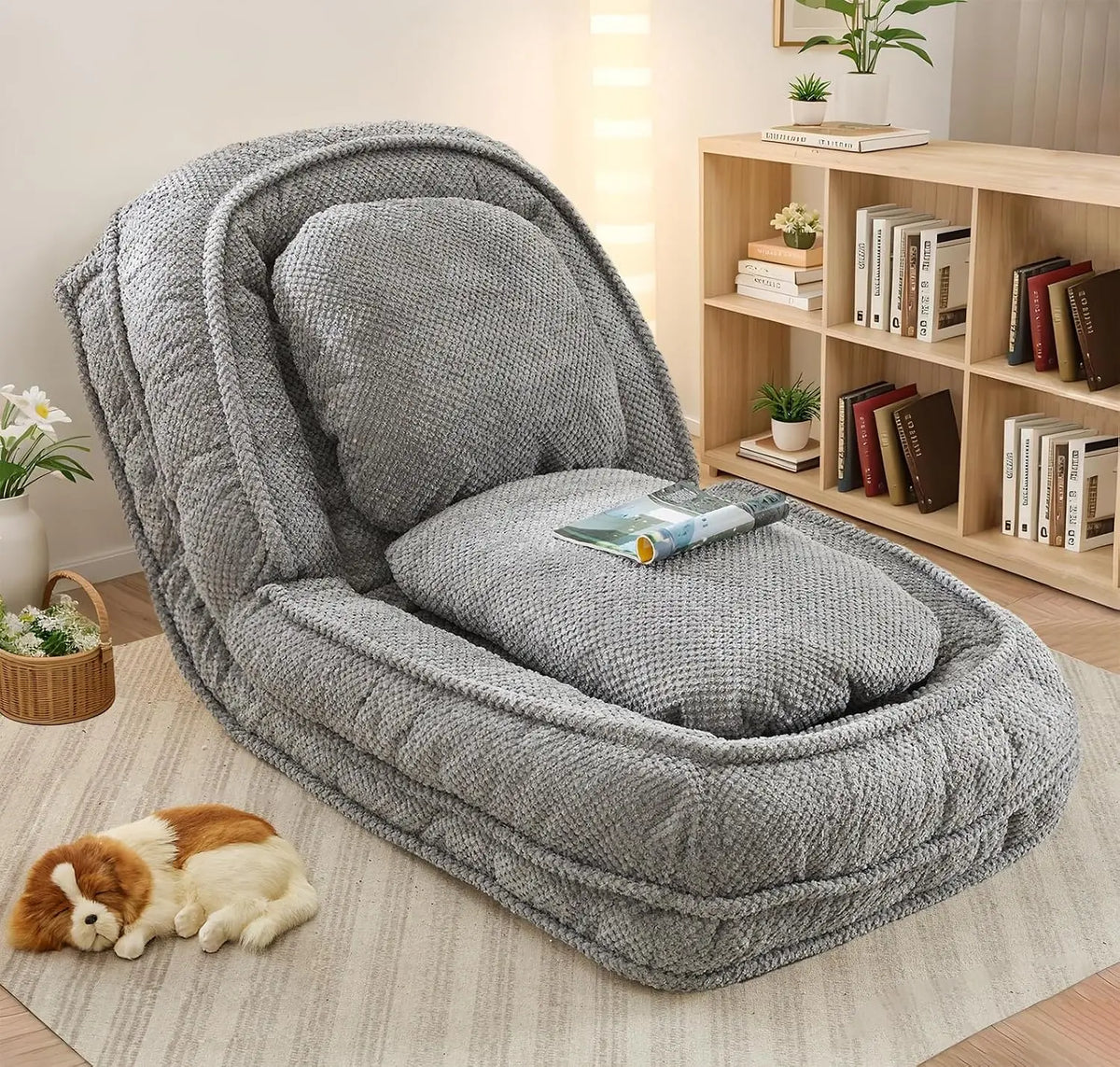 Convertible Upholstered Sofa Bed With Adjustable Backrest And Two Pillows