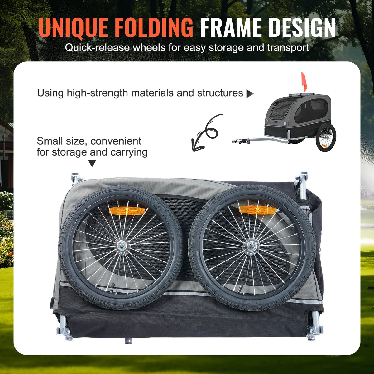 SucceBuy Collapsible Dog Bike Trailer Pet Carrier with Safety Reflectors