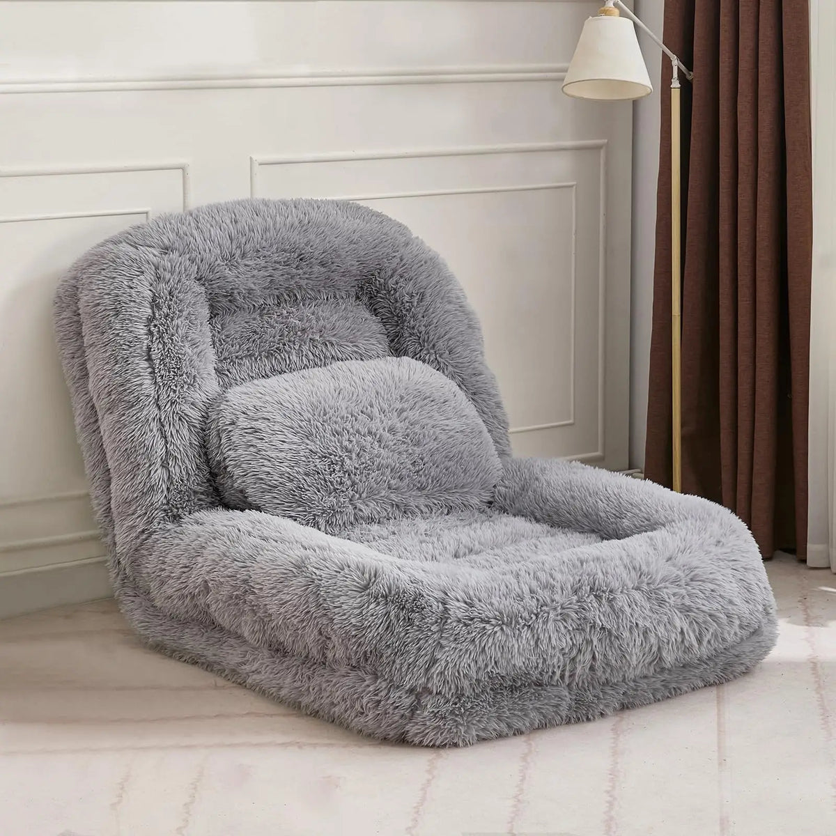 Convertible Upholstered Sofa Bed With Adjustable Backrest And Two Pillows