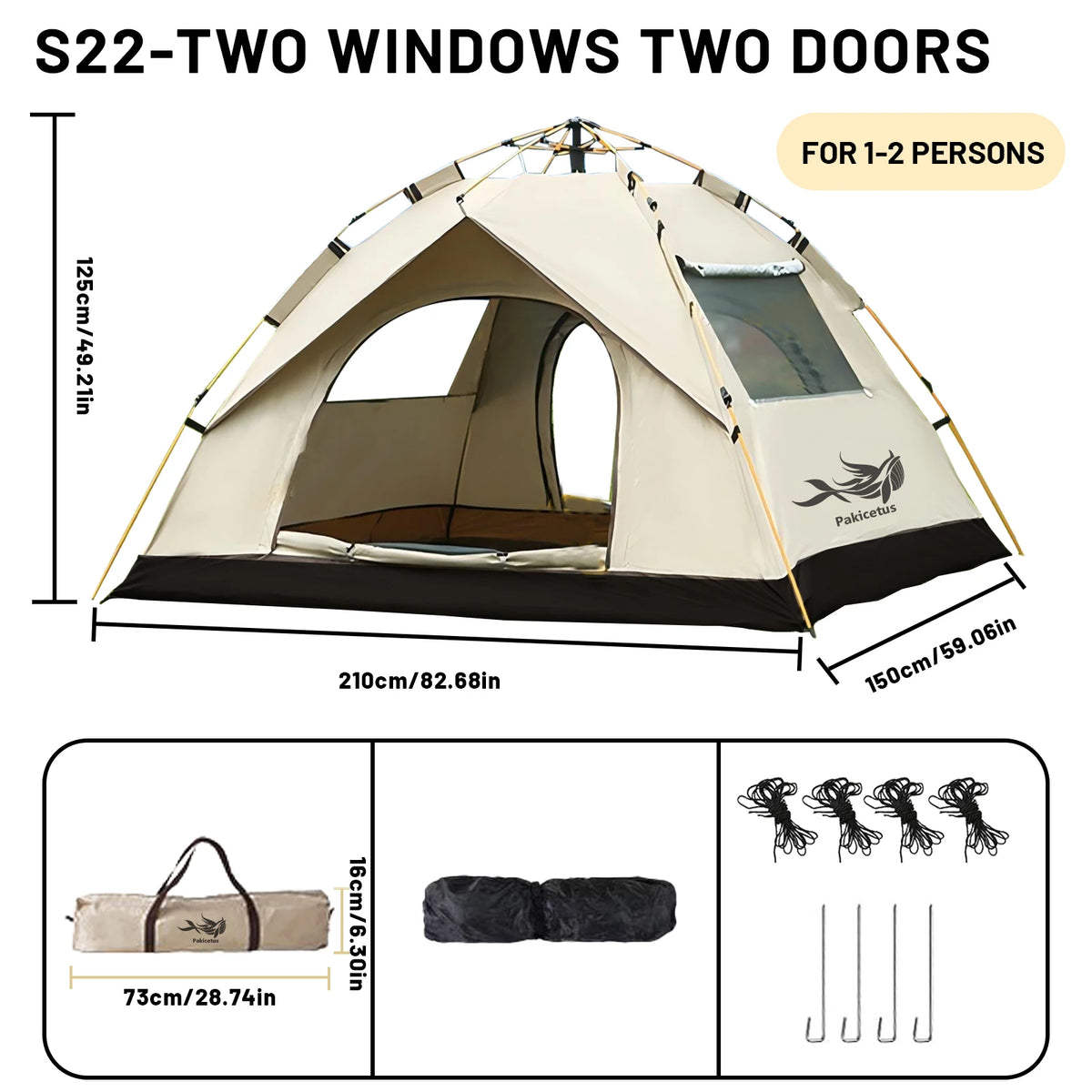 Pakicetus Automatic Pop Up Camping Tent for Hiking and Travel