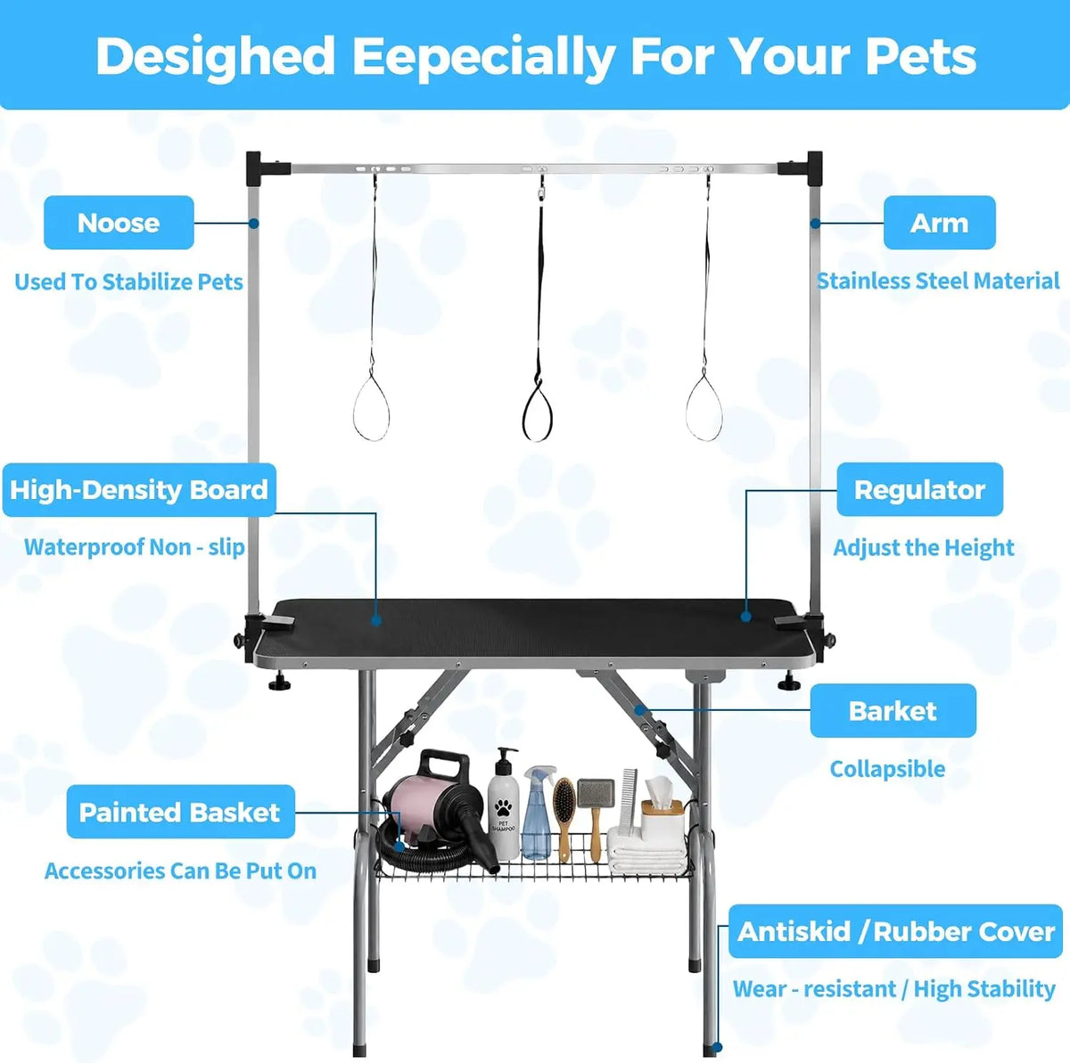 Garvee Professional Foldable Dog Grooming Table With Adjustable Safety Arm
