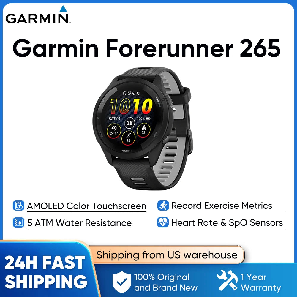 Garmin Forerunner 265 GPS Smartwatch With AMOLED Heart Rate Monitoring