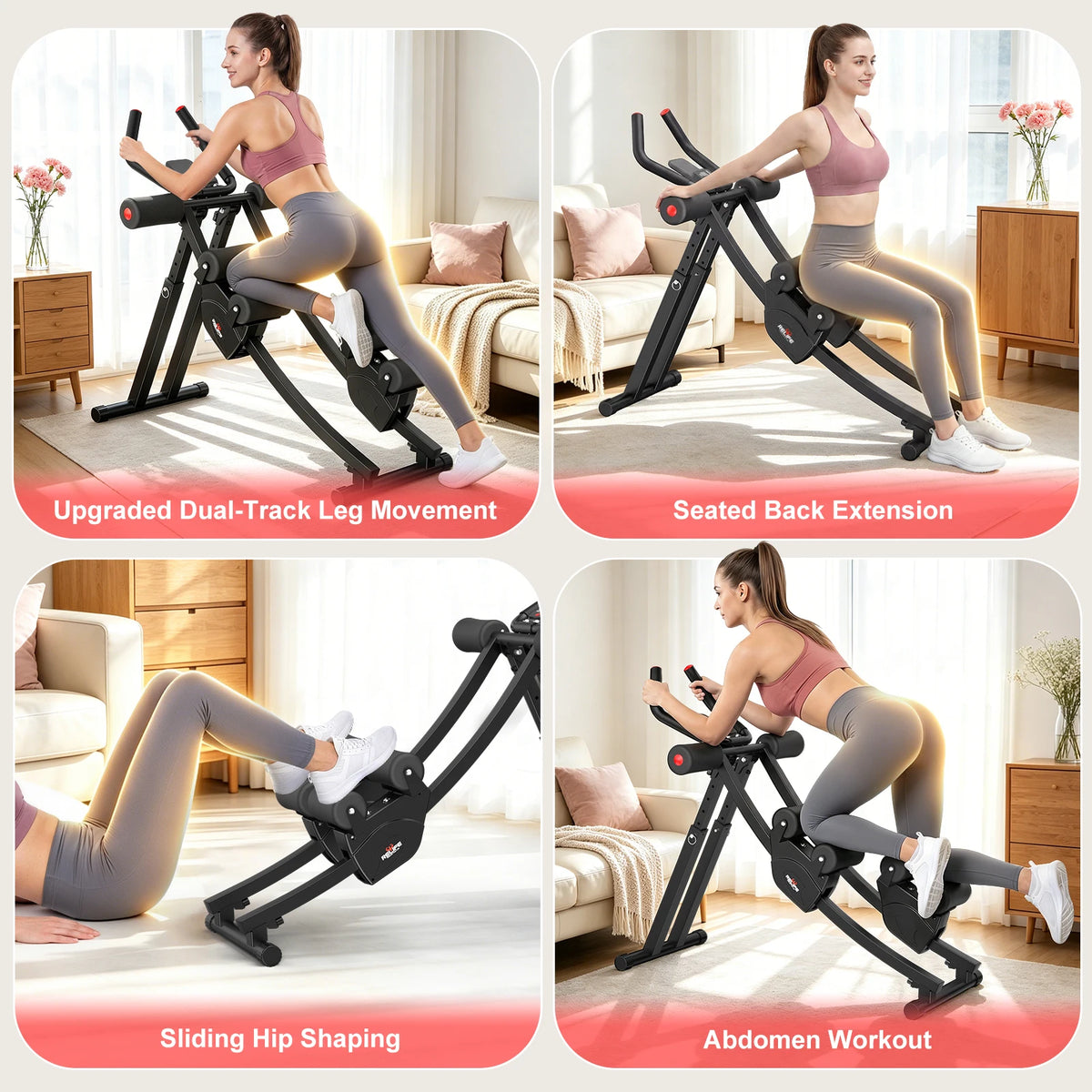 Foldable Dual Track Ab Trainer With Adjustable Resistance LCD Display