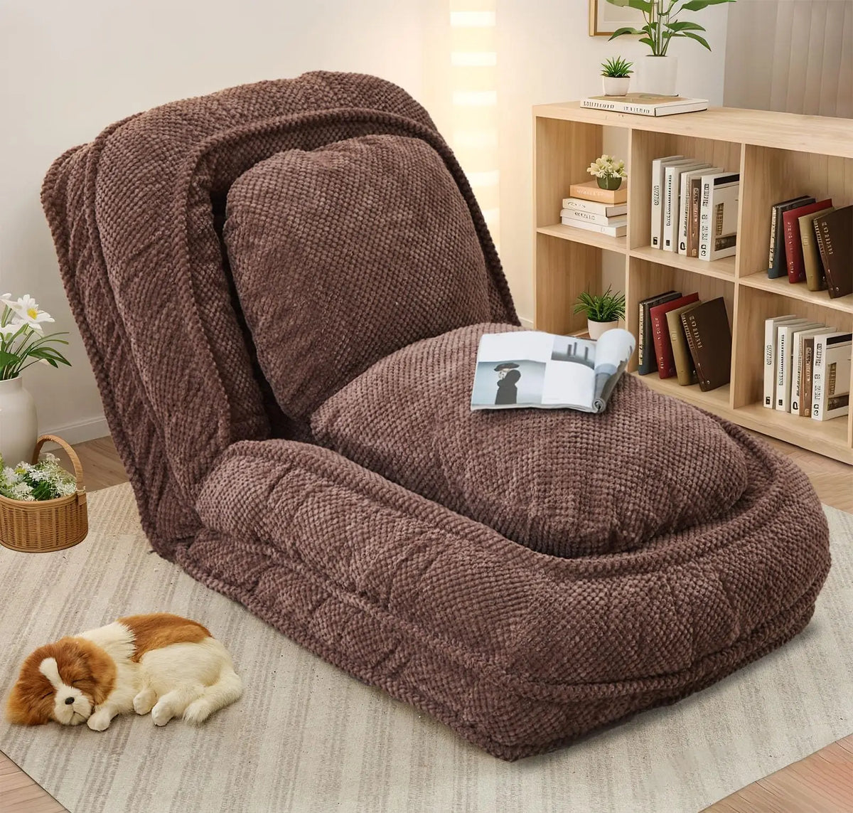 Convertible Upholstered Sofa Bed With Adjustable Backrest And Two Pillows