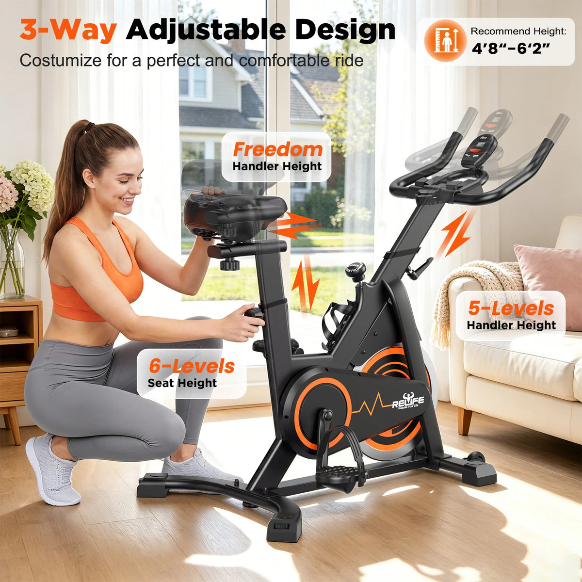RELIFE Silent Belt Drive Indoor Cycling Bike With LCD Monitor