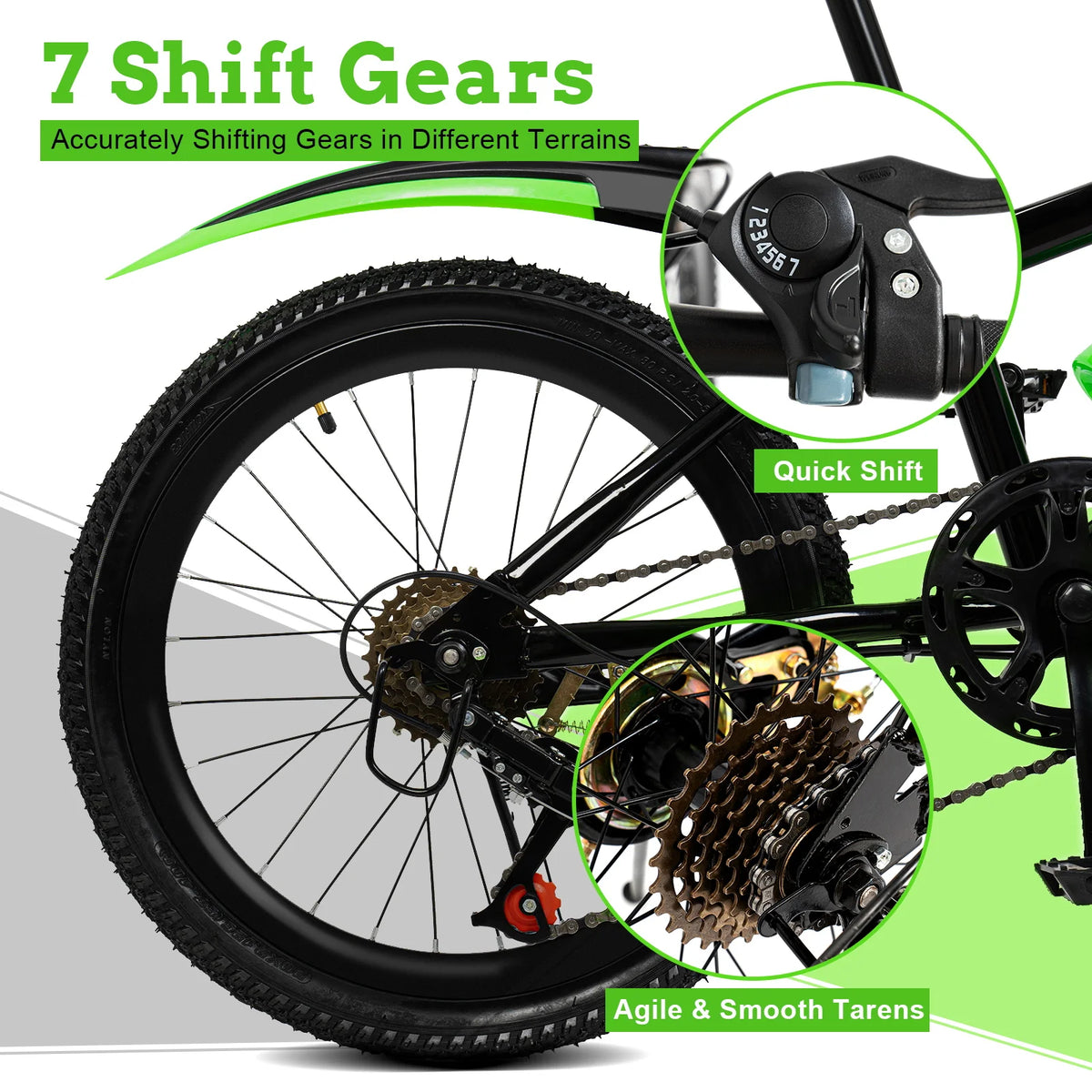 Kids 7 Speed Mountain Bike With Adjustable Seat And Mudguards