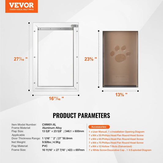 Pet Door With Aluminum Frame And Lockable Flap Weatherproof