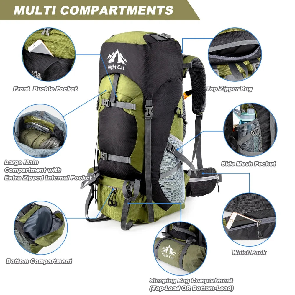 Night Cat Lightweight Hiking Backpack With Rain Cover For Camping